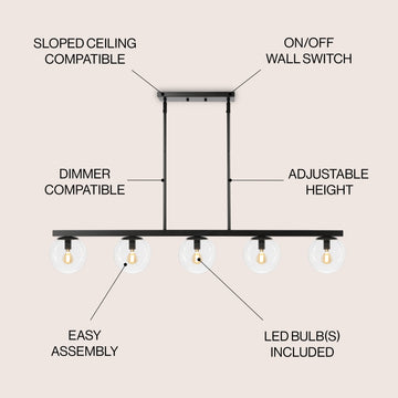 Luca Parisian 45.5" Modern Glam Iron Globe Linear LED Pendant